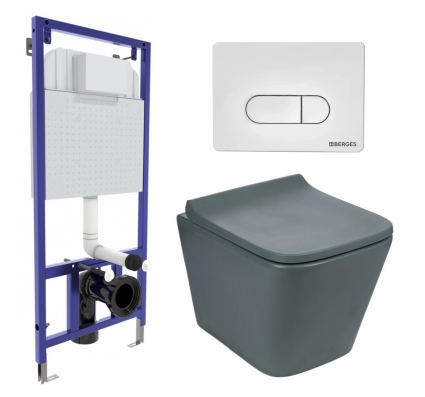 Комплект 3 в 1 инсталляция Berges Wasserhaus Novum 040231 + Унитаз подвесной Weltwasser WW SK Gelbach 041 MT-GR + кнопка белая