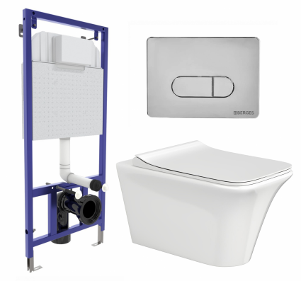 Комплект 3 в 1 инсталляция Berges Wasserhaus Novum 040233 + Унитаз подвесной CeruttiSpa Nivolet Aria 9034 + кнопка хром