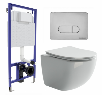 Комплект 3 в 1 инсталляция Berges Wasserhaus Novum 040233 + Унитаз подвесной Ceramica Nova Forma CN3009 + кнопка хром