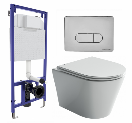 Комплект 3 в 1 инсталляция Berges Wasserhaus Novum 040233 + Унитаз подвесной Ceramica Nova Forma CN3011 + кнопка хром