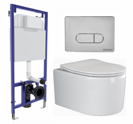 Комплект 3 в 1 инсталляция Berges Wasserhaus Novum 040233 + Унитаз подвесной Ceramica Nova Moments CN3003 + кнопка хром