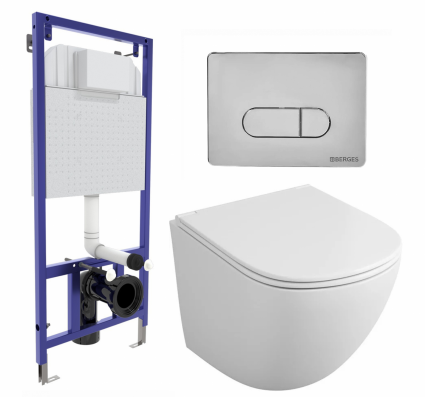 Комплект 3 в 1 инсталляция Berges Wasserhaus Novum 040233 + Унитаз подвесной Owl 1975 Cirkel-H OWLT190302 + кнопка хром
