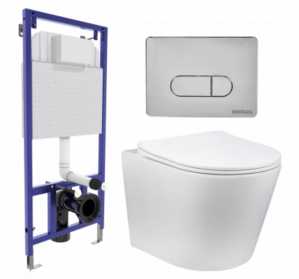 Комплект 3 в 1 инсталляция Berges Wasserhaus Novum 040233 + Унитаз Vincea Piatti VT1-11 + кнопка хром
