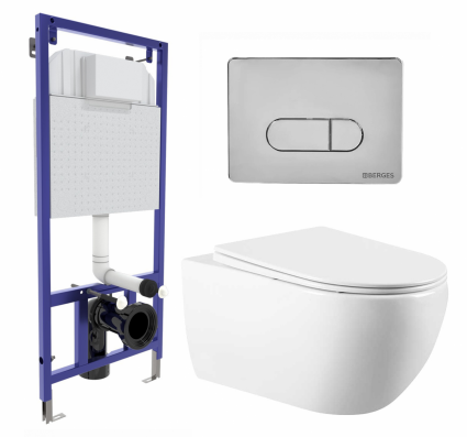 Комплект 3 в 1 инсталляция Berges Wasserhaus Novum 040233 + Унитаз подвесной Vincea Evo VT1-34 + кнопка хром