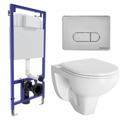 Комплект 3 в 1 инсталляция Berges Wasserhaus Novum 040233 + Унитаз подвесной Berges Wasserhaus Gamma 081105 + кнопка хром