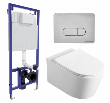 Комплект 3 в 1 инсталляция Berges Wasserhaus Novum 040233 + Унитаз Vincea Cute VT1-24 + кнопка хром