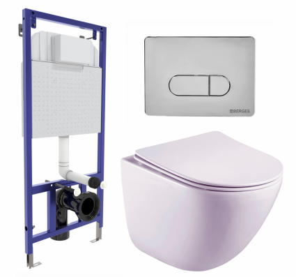 Комплект 3 в 1 инсталляция Berges Wasserhaus Novum 040233 + Унитаз подвесной Esbano Lotus ESUPLOTUW + кнопка хром