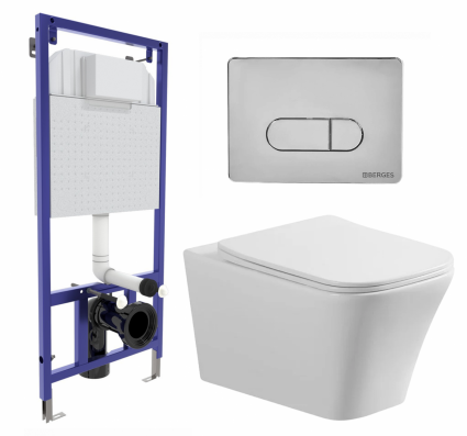 Комплект 3 в 1 инсталляция Berges Wasserhaus Novum 040233 + Унитаз подвесной Vincea Cool VT1-210 + кнопка хром