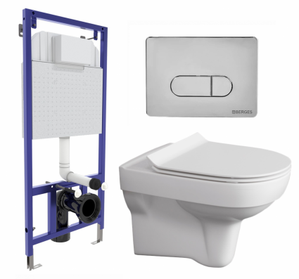 Комплект 3 в 1 инсталляция Berges Wasserhaus Novum 040233 + Унитаз подвесной Cersanit City New + кнопка хром