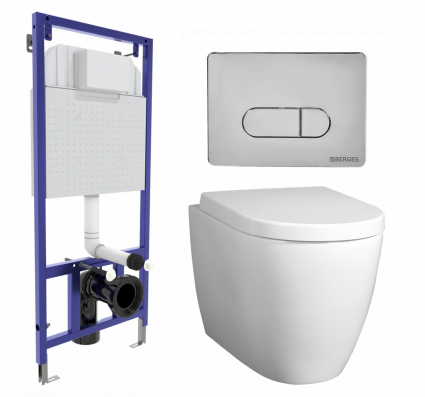 Комплект 3 в 1 инсталляция Berges Wasserhaus Novum 040233 + Унитаз подвесной BelBagno Marino + кнопка хром