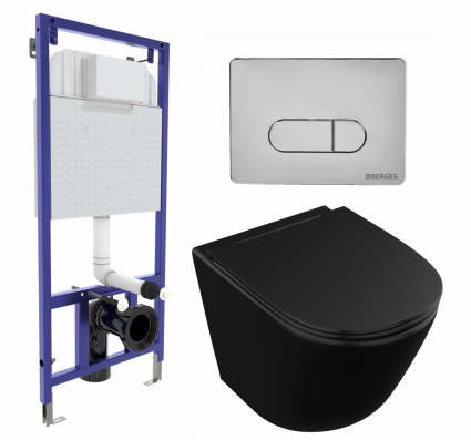 Комплект 3 в 1 инсталляция Berges Wasserhaus Novum 040233 + Унитаз подвесной Owl 1975 Vind Cirkel-H Matt Black OWLT190305 + кнопка хром