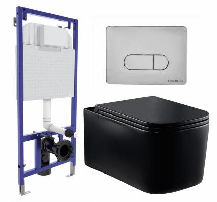 Комплект 3 в 1 инсталляция Berges Wasserhaus Novum 040233 + Унитаз Vincea Ultra Rimless VT1-32MB + кнопка хром
