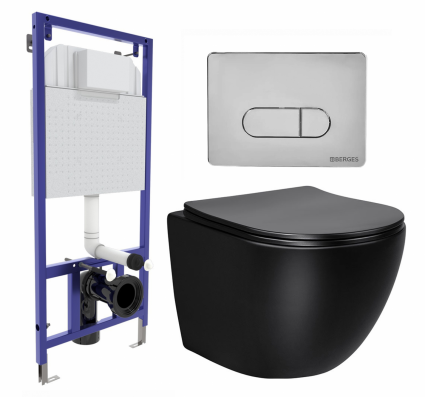Комплект 3 в 1 инсталляция Berges Wasserhaus Novum 040233 + Унитаз Vincea Globo VT1-14SMB + кнопка хром