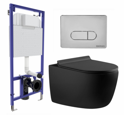 Комплект 3 в 1 инсталляция Berges Wasserhaus Novum 040233 + Унитаз подвесной Aquanet Cetus 287008 + кнопка хром