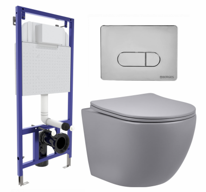 Комплект 3 в 1 инсталляция Berges Wasserhaus Novum 040233 + Унитаз подвесной Vincea Globo VT1-14SMG + кнопка хром