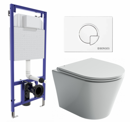 Комплект 3 в 1 инсталляция Berges Wasserhaus Novum 040221 + Унитаз подвесной Ceramica Nova Forma CN3011 + кнопка белая