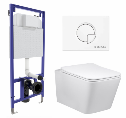 Комплект 3 в 1 инсталляция Berges Wasserhaus Novum 040221 + Унитаз Vincea Q-Line VT1-12 + кнопка белая