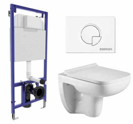 Комплект 3 в 1 инсталляция Berges Wasserhaus Novum 040221 + Подвесной унитаз WeltWasser Kehlbach 004 GL-WT + кнопка белая