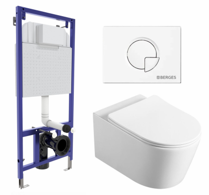 Комплект 3 в 1 инсталляция Berges Wasserhaus Novum 040221 + Унитаз Vincea Cute VT1-24 + кнопка белая