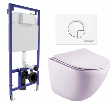 Комплект 3 в 1 инсталляция Berges Wasserhaus Novum 040221 + Унитаз подвесной Esbano Lotus ESUPLOTUW + кнопка белая