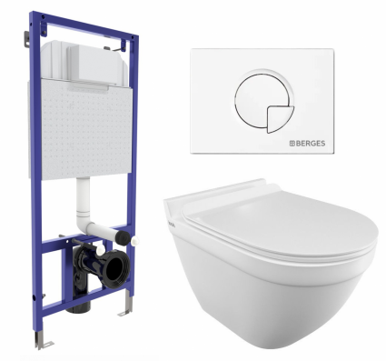 Комплект 3 в 1 инсталляция Berges Wasserhaus Novum 040221 + Унитаз подвесной Iddis Cloud CLORDSEi25 + кнопка белая