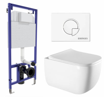 Комплект 3 в 1 инсталляция Berges Wasserhaus Novum 040221 + Унитаз подвесной Vincea Form VT1-35 + кнопка белая