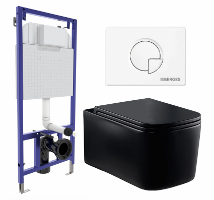 Комплект 3 в 1 инсталляция Berges Wasserhaus Novum 040221 + Унитаз Vincea Ultra Rimless VT1-32MB + кнопка белая