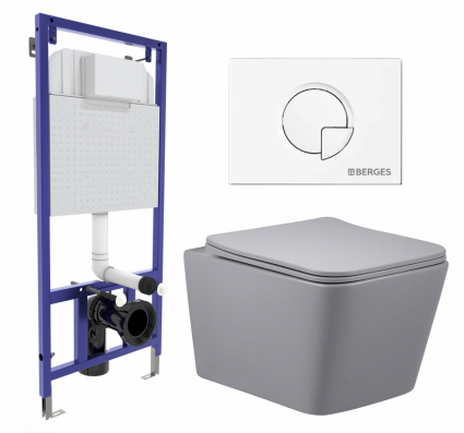 Комплект 3 в 1 инсталляция Berges Wasserhaus Novum 040221 + Унитаз подвесной Vincea Q-Line VT1-12MG + кнопка белая