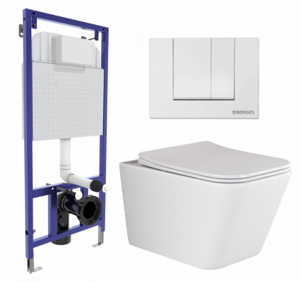 Комплект 3 в 1 инсталляция Berges Wasserhaus Novum 040241 + Унитаз подвесной Ceramica Nova Metric Rimless CN3007 + кнопка белая