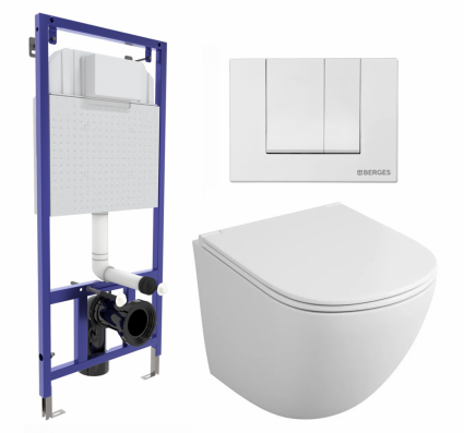Комплект 3 в 1 инсталляция Berges Wasserhaus Novum 040241 + Унитаз подвесной Owl 1975 Cirkel-H OWLT190302 + кнопка белая