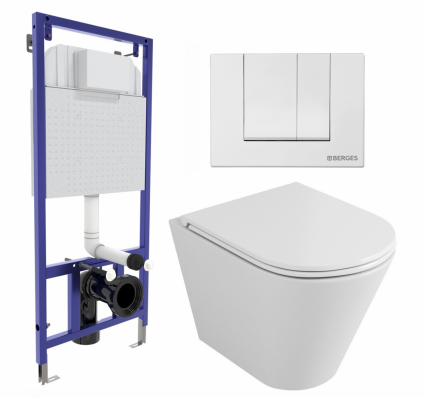 Комплект 3 в 1 инсталляция Berges Wasserhaus Novum 040241 + Унитаз подвесной Owl 1975 Ruta-H OWLT190304 + кнопка белая