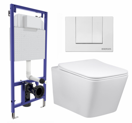 Комплект 3 в 1 инсталляция Berges Wasserhaus Novum 040241 + Унитаз Vincea Q-Line VT1-12 + кнопка белая