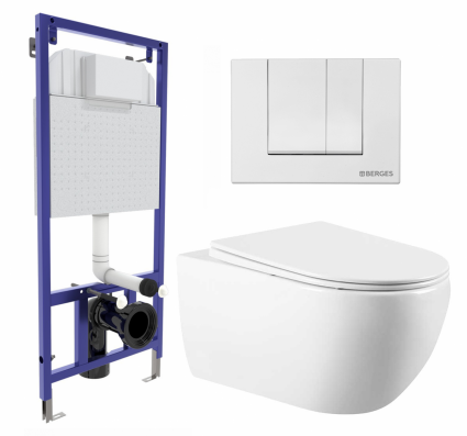 Комплект 3 в 1 инсталляция Berges Wasserhaus Novum 040241 + Унитаз подвесной Vincea Evo VT1-34 + кнопка белая