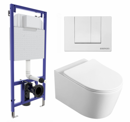 Комплект 3 в 1 инсталляция Berges Wasserhaus Novum 040241 + Унитаз Vincea Cute VT1-24 + кнопка белая