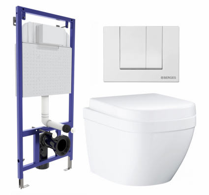 Комплект 3 в 1 инсталляция Berges Wasserhaus Novum 040241 + Унитаз подвесной Grohe Euro Ceramic 39206000 + кнопка белая
