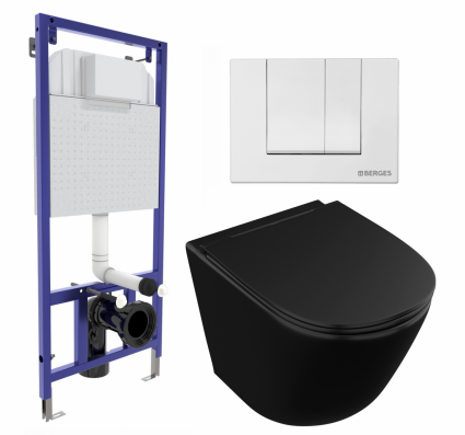 Комплект 3 в 1 инсталляция Berges Wasserhaus Novum 040241 + Унитаз подвесной Owl 1975 Vind Cirkel-H Matt Black OWLT190305 + кнопка белая