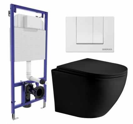 Комплект 3 в 1 инсталляция Berges Wasserhaus Novum 040241 + Унитаз подвесной Weltwasser WW Merzbach 043 MT-BL + кнопка белая