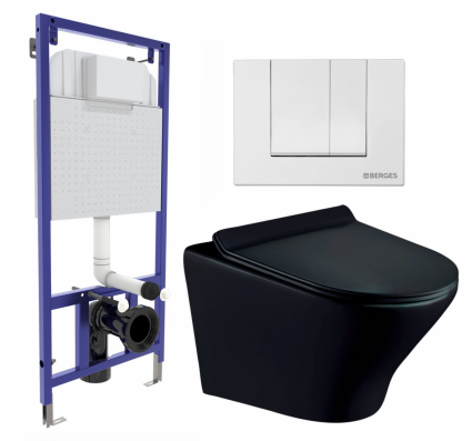 Комплект 3 в 1 инсталляция Berges Wasserhaus Novum 040241 + Унитаз подвесной Esbano Aster ESUPASTEBM + кнопка белая