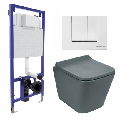 Комплект 3 в 1 инсталляция Berges Wasserhaus Novum 040241 + Унитаз подвесной Weltwasser WW SK Gelbach 041 MT-GR + кнопка белая