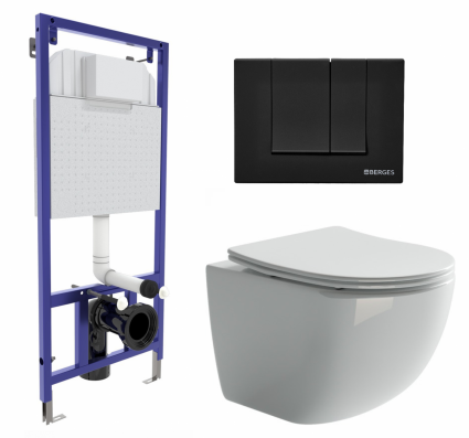 Комплект 3 в 1 инсталляция Berges Wasserhaus Novum 040245 + Унитаз подвесной Ceramica Nova Forma CN3009 + кнопка черная