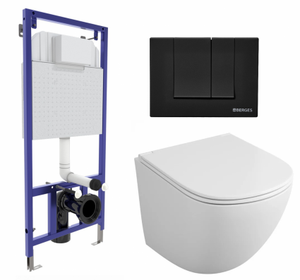 Комплект 3 в 1 инсталляция Berges Wasserhaus Novum 040245 + Унитаз подвесной Owl 1975 Cirkel-H OWLT190302 + кнопка черная