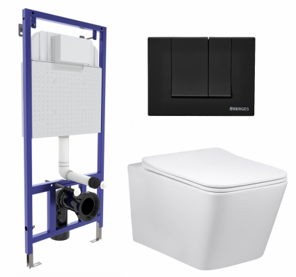 Комплект 3 в 1 инсталляция Berges Wasserhaus Novum 040245 + Унитаз Vincea Q-Line VT1-12 + кнопка черная