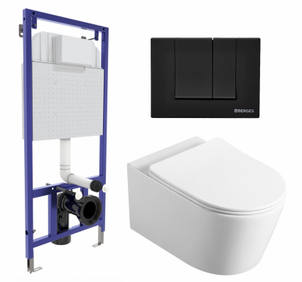 Комплект 3 в 1 инсталляция Berges Wasserhaus Novum 040245 + Унитаз Vincea Cute VT1-24 + кнопка черная