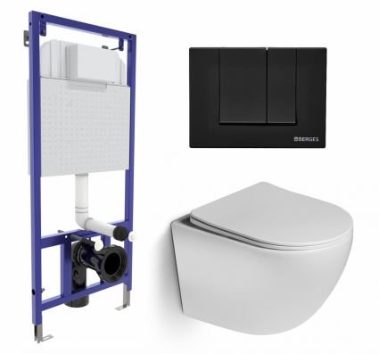 Комплект 3 в 1 инсталляция Berges Wasserhaus Novum 040245 + Унитаз подвесной SantiLine SL-5005 + кнопка черная