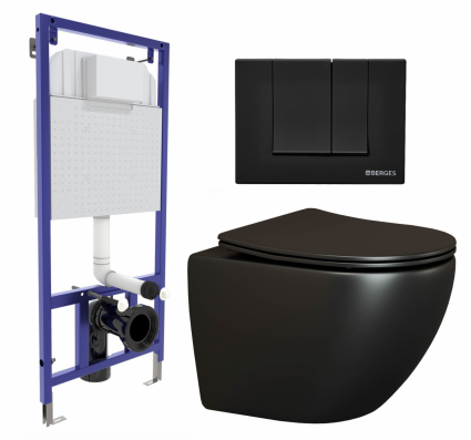 Комплект 3 в 1 инсталляция Berges Wasserhaus Novum 040245 + Унитаз подвесной Ceramica Nova Metropol CN4002MB + кнопка черная