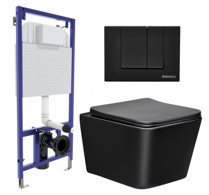 Комплект 3 в 1 инсталляция Berges Wasserhaus Novum 040245 + Унитаз Vincea Q-Line VT1-12MB + кнопка черная