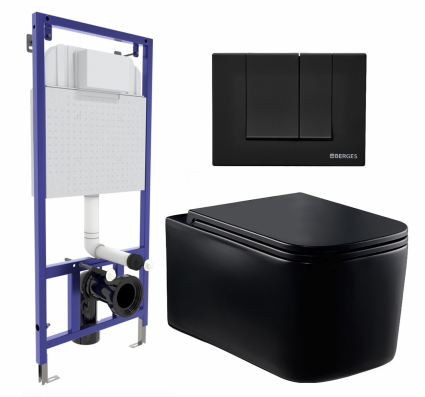 Комплект 3 в 1 инсталляция Berges Wasserhaus Novum 040245 + Унитаз Vincea Ultra Rimless VT1-32MB + кнопка черная