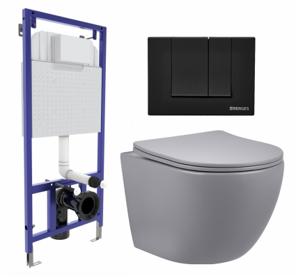 Комплект 3 в 1 инсталляция Berges Wasserhaus Novum 040245 + Унитаз подвесной Vincea Globo VT1-14SMG + кнопка черная