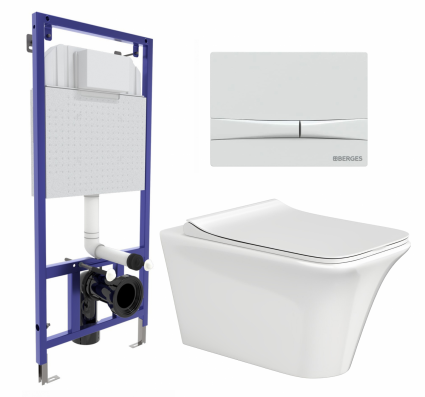 Комплект 3 в 1 инсталляция Berges Wasserhaus Novum 040250 + Унитаз подвесной CeruttiSpa Nivolet Aria 9034 + кнопка белая