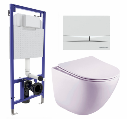 Комплект 3 в 1 инсталляция Berges Wasserhaus Novum 040250 + Унитаз подвесной Esbano Lotus ESUPLOTUW + кнопка белая